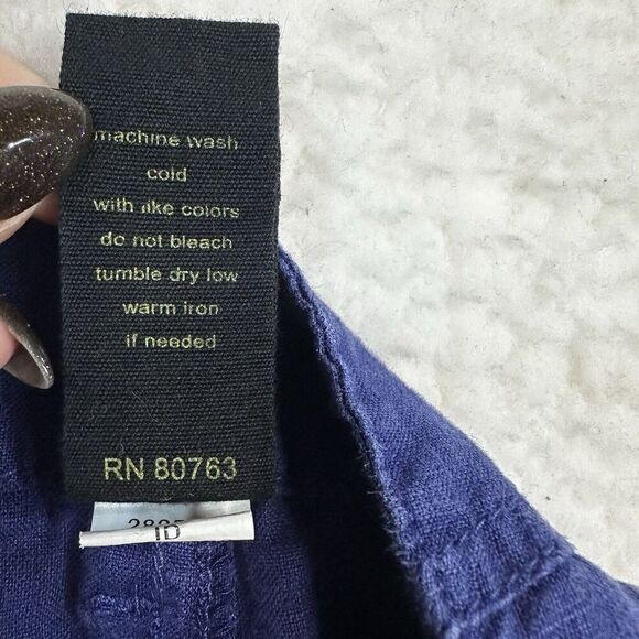 London Jean 100% Linen Pants Womans 12 Solid Blue Zip Button Pockets Wide Flare - Picture 4 of 7